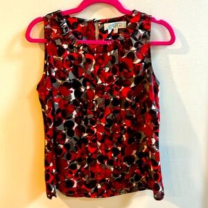Kasper Sleeveless Top Pleated Neckline/Front Multicolored Size PM Red/Black/Whit